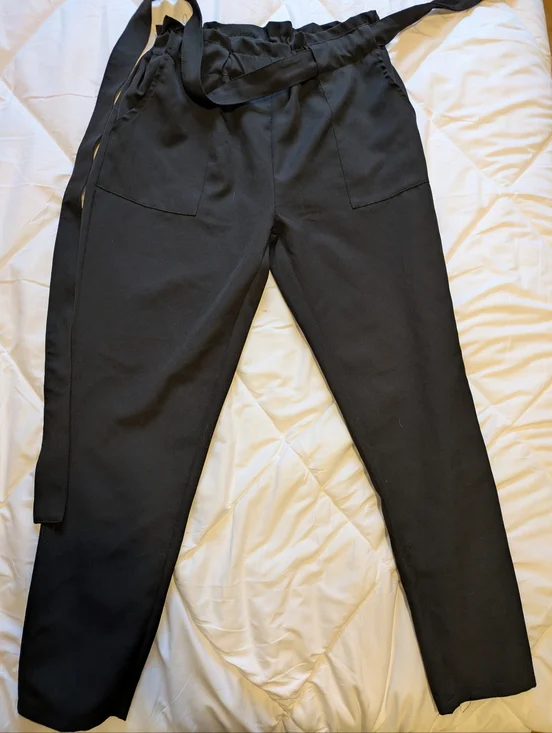 🦋5/25$ Revamped Black Utility Pants with Waist Tie - Picture 1 of 2